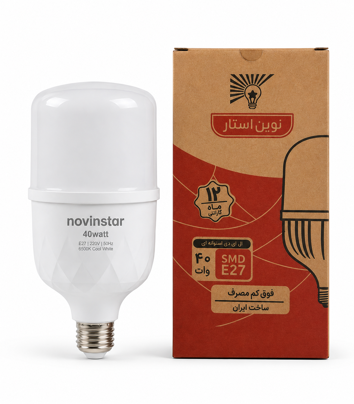 لامپ LED ۴۰ وات نوین استار مدل استوانه‌ای پایه E27